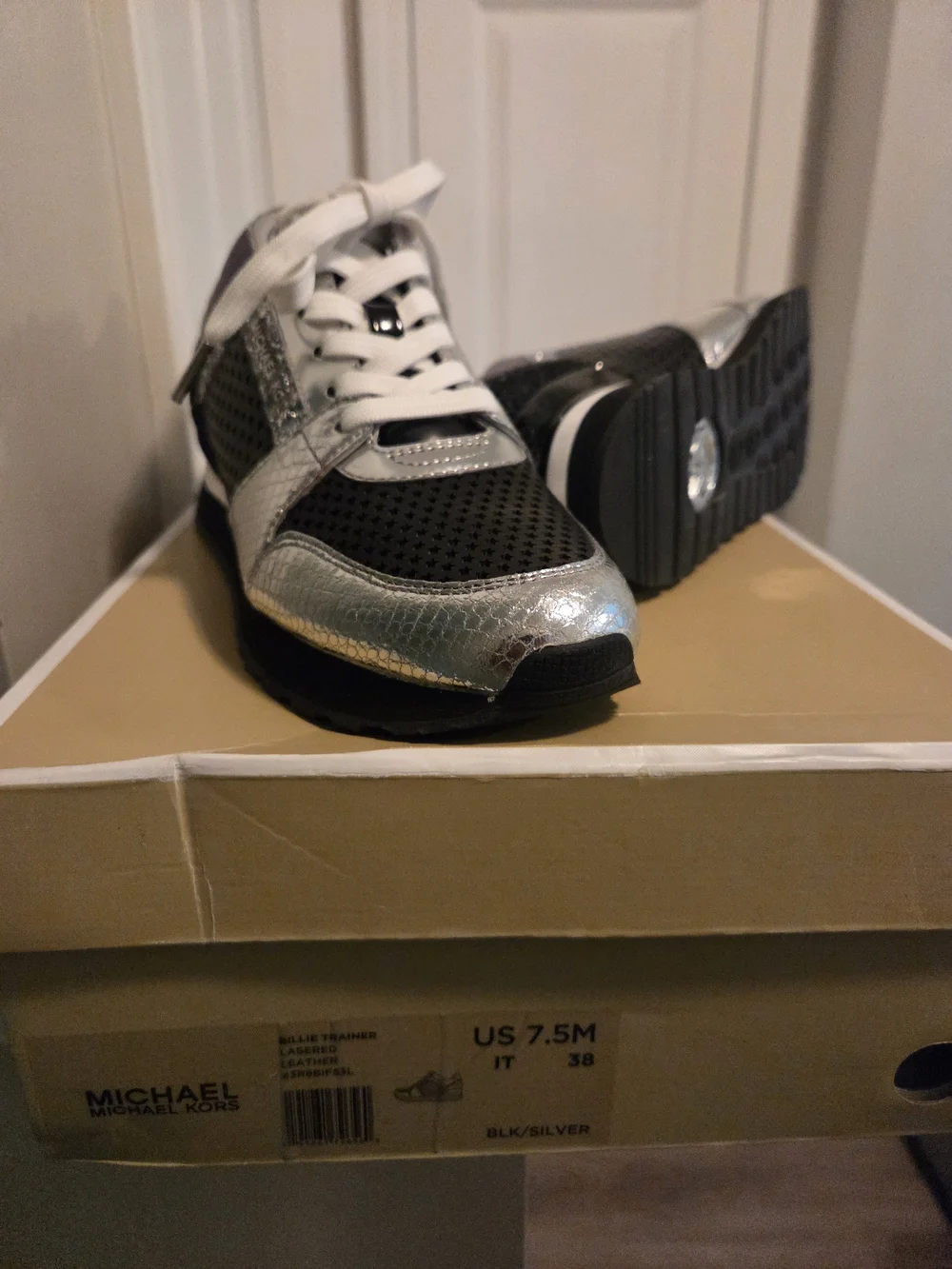 Michael Kors Silver and Black Women's Lace-Up Sneakers